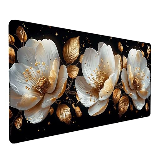 Tapis de souris XXL fleur 800x300mm blanc impermeable pour bureau gamer