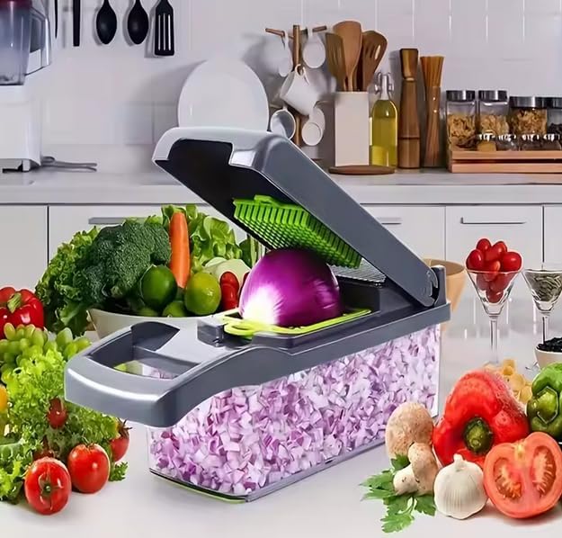 MASTERPREP™ Vegetable Chopper Mandoline Slicer, 15-in-1 Food Dicer with Container, Interchangeable Stainless Steel Blades for Dicing, Slicing, Shredding