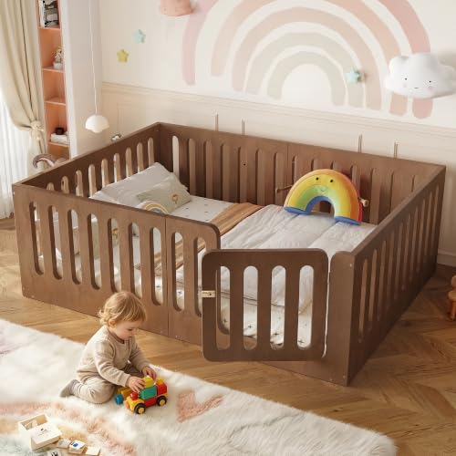 Image of Bellemave Full Montessori Floor Bed Frame,Brown