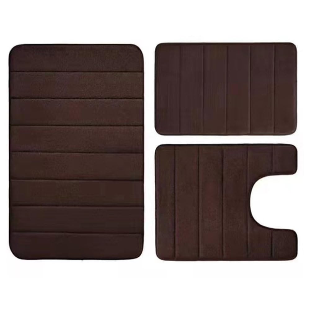JZS Memory Foam Bath Mat Set, Bathroom Rugs for 3 Pieces, Toilet Mats, Soft Comfortable, Water Absorption, Non-Slip, Thick, Machine Washable, Easier to Dry for Floor Mats,Brown