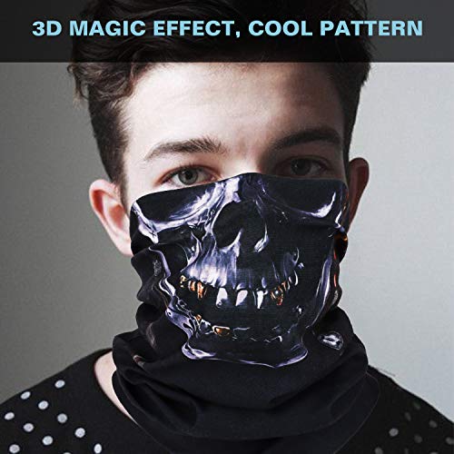 Moko Halloween Face Mask For Cold Weather [6 Pack], Neck Gaiter Shield Scarf Elastic Balaclava Headbands Headwear, Windproof Skull Bandana For Men Women For Motorcycle Cycling Riding Skiing Party #TOP1