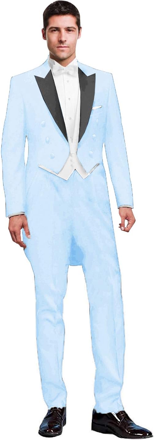 [Kromoc] メンズ3ピーススーツ フォーマル ダブルブレスト タキシード テールコート ジャケット ウエストコート＆トラウザー