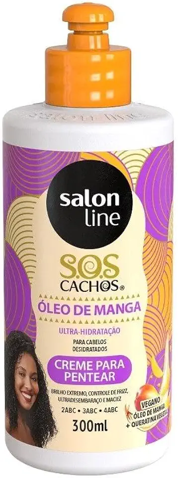 Salon Line, Creme de Pentear, SOS Cachos, Óleo de Manga, Hidratação Intensa - Cabelos Ondulados, Cacheados e Crespos, 300 ml