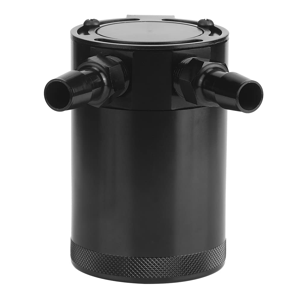 Ölauffangbehälter mit 2 Anschlüssen, Luft-Öl-Abscheider aus Aluminiumlegierung, Schützt Ladeluftkühler und Ansaugsystem, Verbessert die Ölabscheidung, 50-Mikron-Bronzefilter,