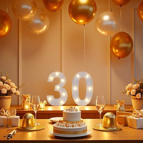 Image of LED Light Up Numbers, Marquee Number Sign for 30th Birthday Decor(30) | Battery Powered LED Lighted Numbers, Marquee Light Up Sign for Birthday Party Centerpieces Home Wall Decor Night Light