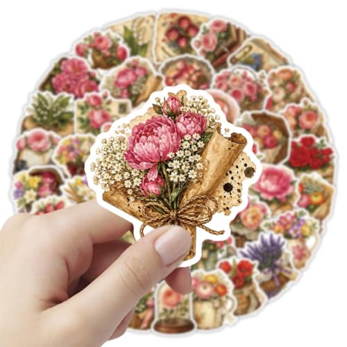 Image of Aesthetic Flowers Stickers Flora Scrapbook Stickers(Vintage) | Vintage Flowers Waterproof Sticker for Scrapbook Journal Water Bottle Kindle DIY Crafts Party Supplies