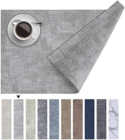 Homaxy Faux Leather Heat Resistant Placemats for Dining Table Set of 6, Waterproof Wipeable Washable PU Table Mats, Easy to Clean Anti-Slip Place Mats, 11.8" x 17", Light Grey