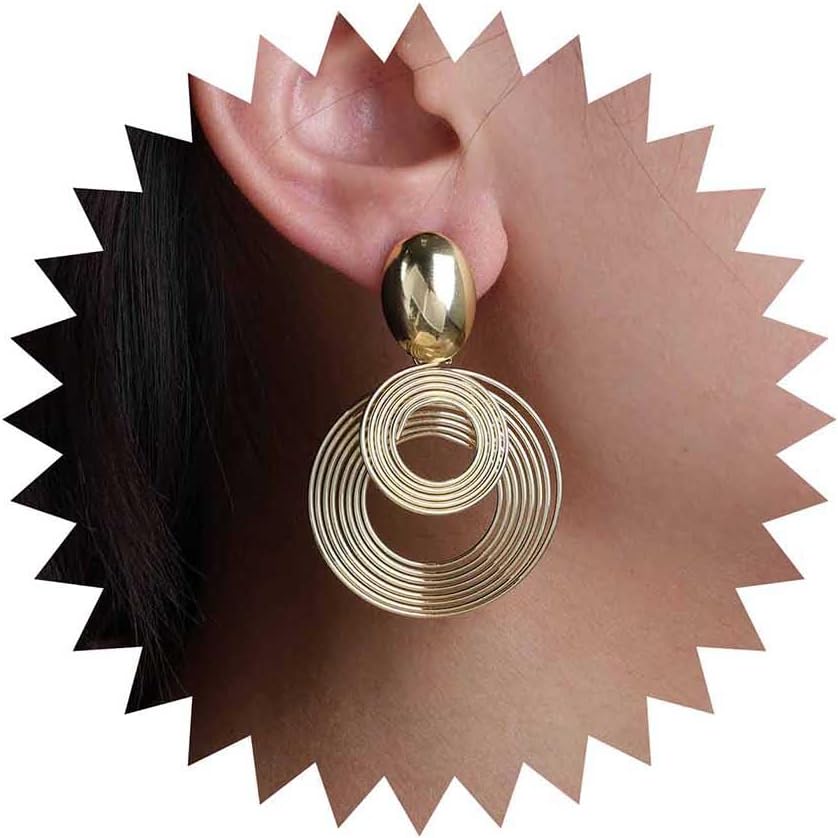 Vintage Layered Circle Dangle Earrings Multi Circle Earrings Gold Circle Hoop Earrings Swirl Disco Earrings Round Hoop Drop Earrings Jewelry for Women