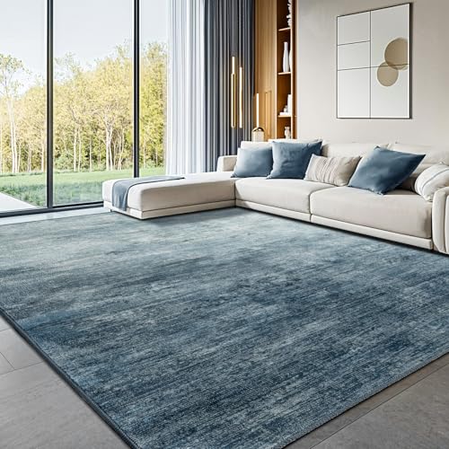 Washable Rug 10x14 Area Rugs for Living Room - Stain Resistant Non-Slip Backing Boho Rug for Bedroom,Durable & Ultra-Thin Vintage Large Area Rug(10x14,Blue)
