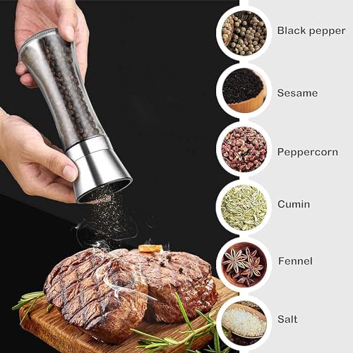 Miniatura 7 de Juego De 3 Molinillos De Sal Y Pimienta, Cierre De Acero Inoxidable Y Molino De Cerámica Con Grosor Ajustable Pimentero O Especiero, Molinos Manuales, 200ml