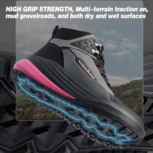 Image of Women's Orthopedic Wide Waterproof Hiking Boots: Comfortable Plantar Fasciitis Diabetic Walking Running Trekking Shoes, Orthotic Non Slip Flat Feet Trail Mid Ankle Support Boots for Foot Pain Relief
