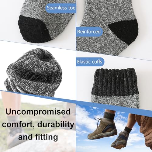 6 Pairs Men's Merino Wool Crew Socks - Thermal Winter Warm Breathable Cozy Cold Weather Hiking Socks for Men3