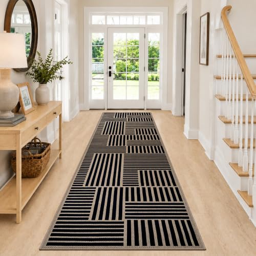 Image of Capslpad Runenr Rug for Hallway 65x240cm Non-Slip Washable Easy Jute Kitchen Carpet Runner Low Pile Dirt trapper Floor Covering for Entryway Entrance Hall Laundry Corridor Bedroom Decor, Stripe
