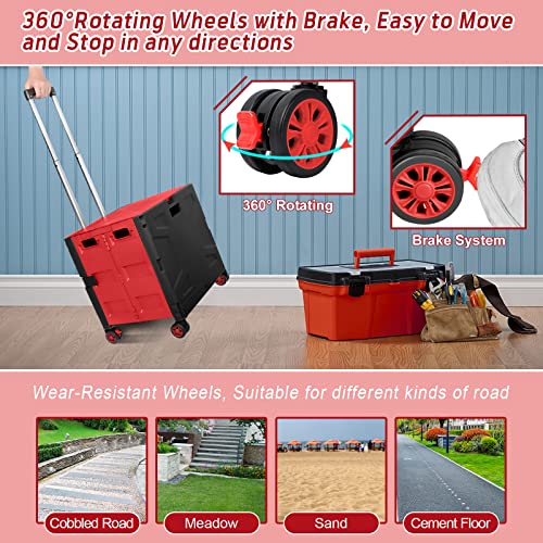 Chariot utilitaire pliable rouge à 4 roues rotatives et couvercle - 6