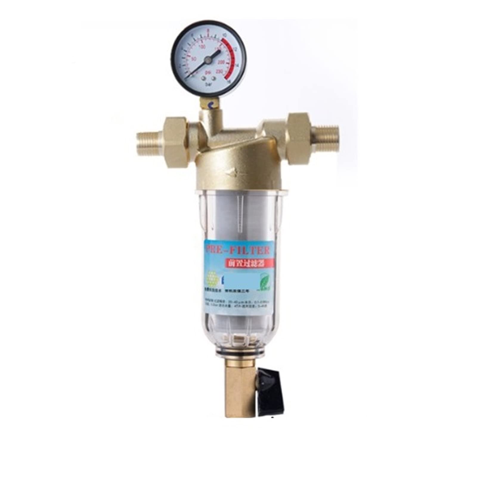Osmosis Inversa Domestica, Sifón backwas Prefiltro Filtro de Agua Primer Paso del purificador de Agua prefiltro de Malla de Acero Inoxidable de latón(1in-0.5 in Gauge)