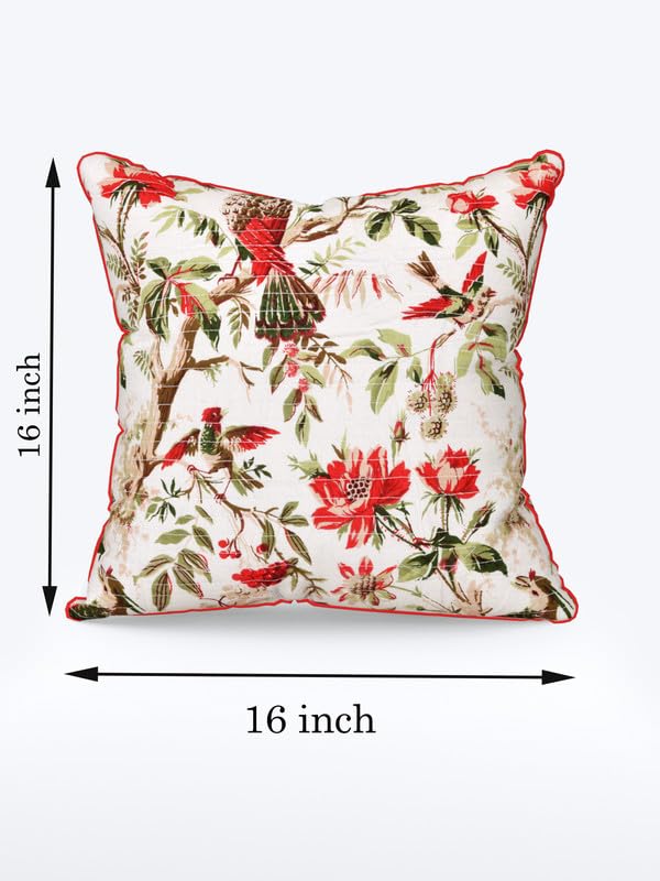 Image of Pure Cotton Quilted Cushion Cover 16x16 Inch | Anokhi Print Decorative Throw Pillow Cover | Soft Cotton Sofa Cushion Cover with Hidden Zipper | Living Room Bedroom Home Decor