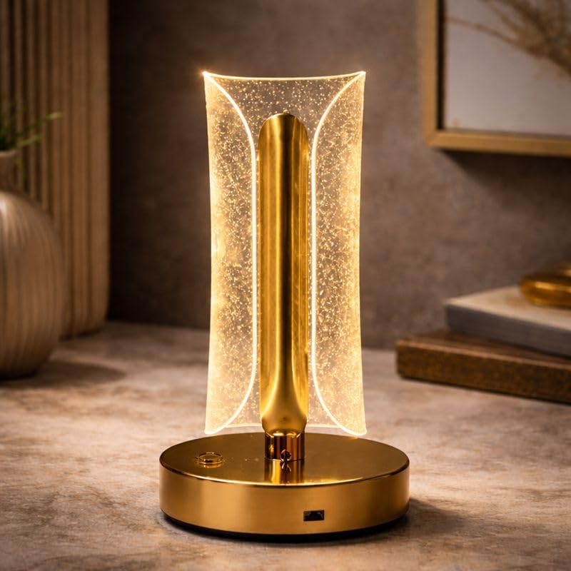 HindCraft Golden Flake Table Lamp Table Lamp for Home Decor | Premium LED Touch Sensor Lamp with Type-C Charging | Warm Ambient Night Light for Bedroom, Living Room, Office & Gift-image-41