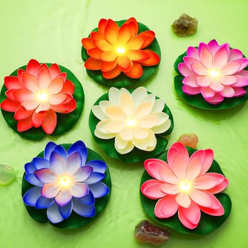 Image of coku 12 Pcs Floating Lotus LED Candles, Water Sensor Diya, 4 inch Multicolor Flower Lights, Water Activated Tea Lights for Diwali, Navratri, Durga Puja, Wedding, Pool, Urli Bowl, & Home Decor (Pack of 12)