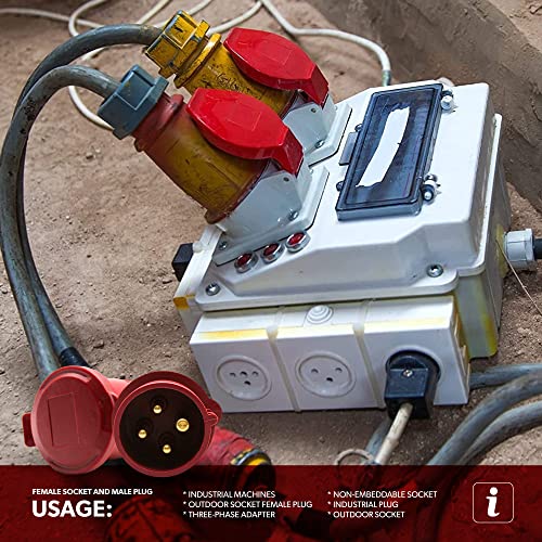 DOJA Industrial | Cee Stecker + Kupplung 380V-IP44 | 16A 3P+E (4-polig) | Dreiphasiger 4-Poliger Kabel Stecker | Schuko Steckdose + Stecker | Strom Campingstecker-Cee Adapter | Wohnwagen Zubehör