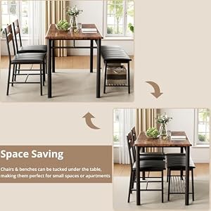 IRONCK Dining Table Set for 4, Kitchen Table and Chairs Set, Rustic Brown — photo 6 of 6