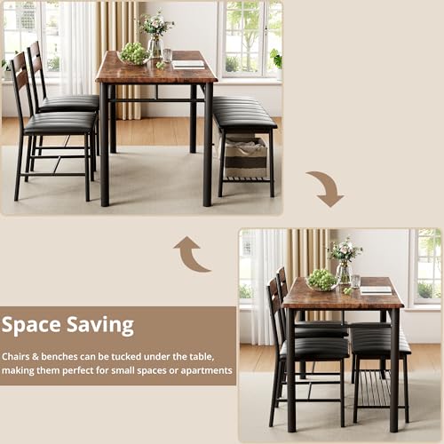 image for IRONCK Dining Table Set for 4, Kitchen Table with Upholstered Bench an