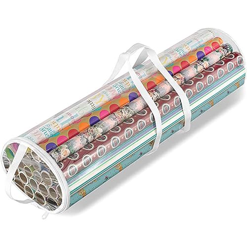 Almacenamiento redondo para papel de embalaje regalo Navidad, contenedores de almacenamiento para papel de embalaje, bolsas de almacenamiento transparentes para organizar rollos de papel de embalaje