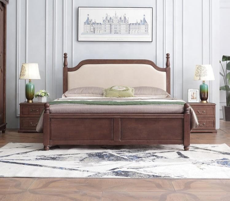 Image of SANKATMOCHAN Industries Solid SHEESHAM Wood King Size Cushion Bed Double Bed Furniture for Bedroom, Living Room, Home & Hostel (Honey Finish) Matters Size (6 * 6.5) (Wide Double)