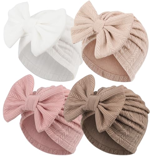 Image of AQOKKA Newborn Baby Girl Hats with Bow Toddler Infant Beanie Cap Newborn Hospital Hats for Baby Girl Kid 3-12 Months
