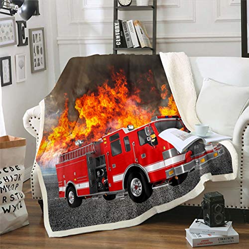 Loussiesd Fire Truck Car Fleece Throw Blanket Fire Engine Pattern Sherpa Blanket for Bed Couch Sofa Children Firefighter Firemen Plush Blanket Red Truck Fuzzy Blanket Bedroom Decor Baby 30"x40"