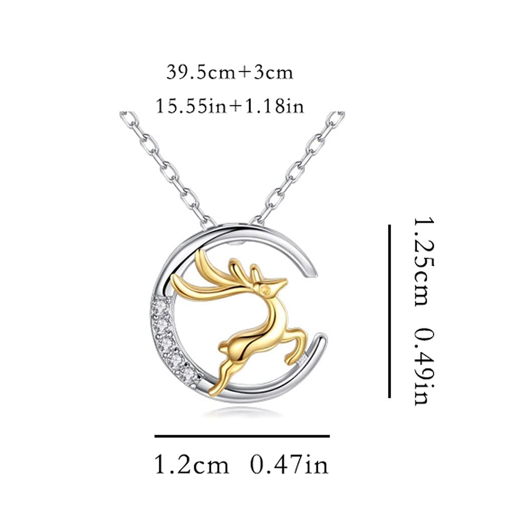 Collane La Combinazione Cervi e collane in Argento Luna per Donna, collane del Pendente clavicola squisita, Lunghezza Totale è 15,55 Pollici Collana da Donna (Color : A)