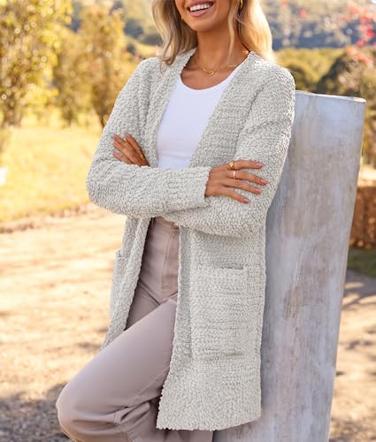 Image of MEROKEETY Women's Long Sleeve Soft Chunky Knit Sweater Open Front Cardigans Outwear Coat