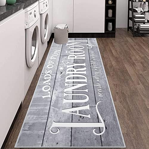 Ileading Laundry Room Rug 2'x6' Farmhouse Machine Washable Washroom Mat Non Slip Mudroom Mat Grey Entryway Carpet for Kitchen Floor Hallway Petmat