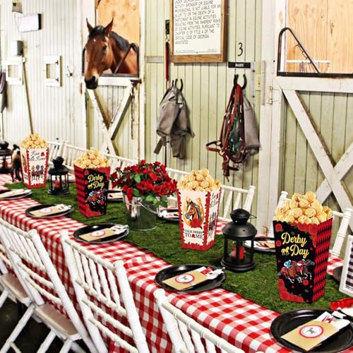 Image of 24 PCS Kentucky Horsing Racing Popcorn Boxes,Derby Party Supplies Snack Box Treat Candy Cookie Container for Horse Racing Theme Derby Table Decoration Supplies