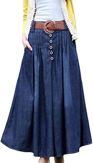 Women's New Dress Fashion Long Mid Waist Button Front Denim Skirt