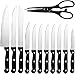 Utopia Kitchen 13 Piece Knife Set with Wooden Block - Chef, Bread, Carving, Utility, Paring, Steak Knives, Scissors - Black
