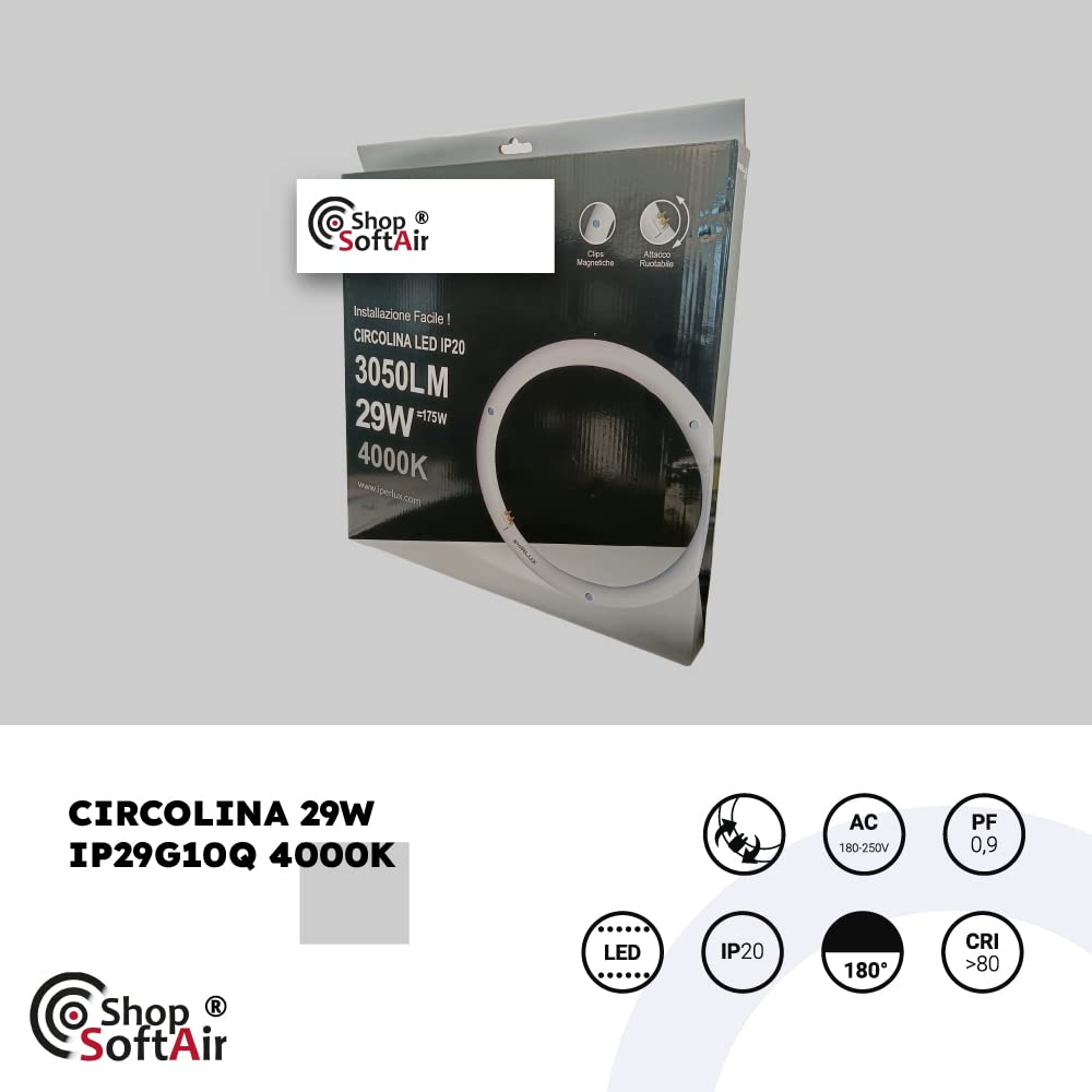 Circolina Led Consumo 29W Corrispondenza 175W diametro 40cm 3050LM Lumen Luce Bianco Naturale 4000k Calda 3000k Fredda 6500k Attacco G10Q T9 (Luce Naturale 4000k)