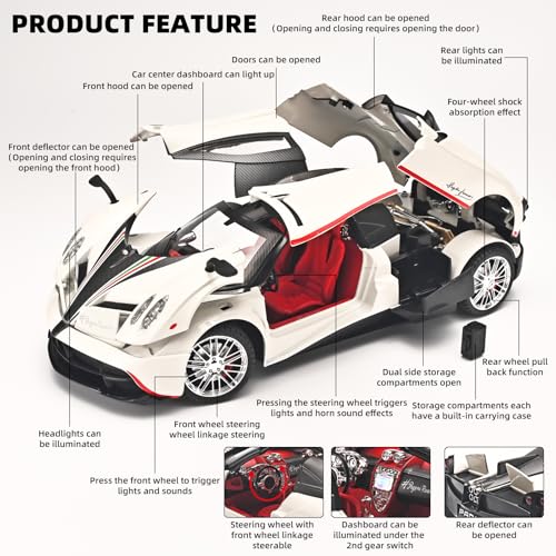 Carro de juguete 1:18 escala metal RZAPE blanco miniatura 3