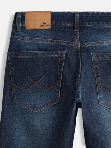 Image of WROGN Men Cotton Blend Jeans | Solid | Mid Rise | Slim Fit