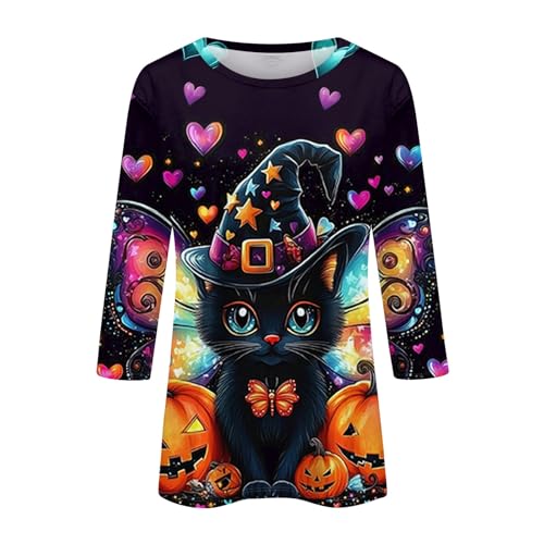Cute Funny Halloween Shirts for Women Plus Size 3/4 Length Long Sleeve Womens Tops Witch Gothic Renaissance Shirt