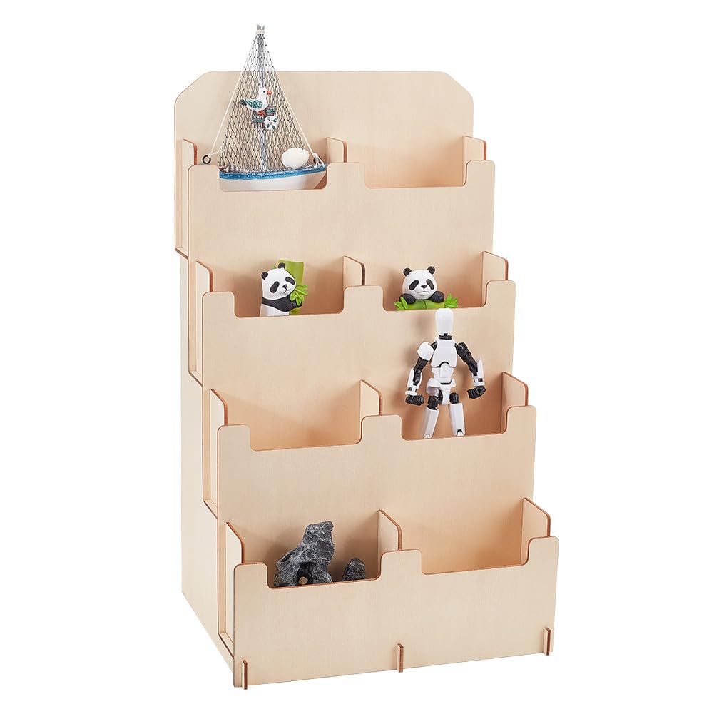 PH PandaHall 5-traps wenskaartstandaard, draagbare houten standaard voor kartonstickers, display voor detailhandel