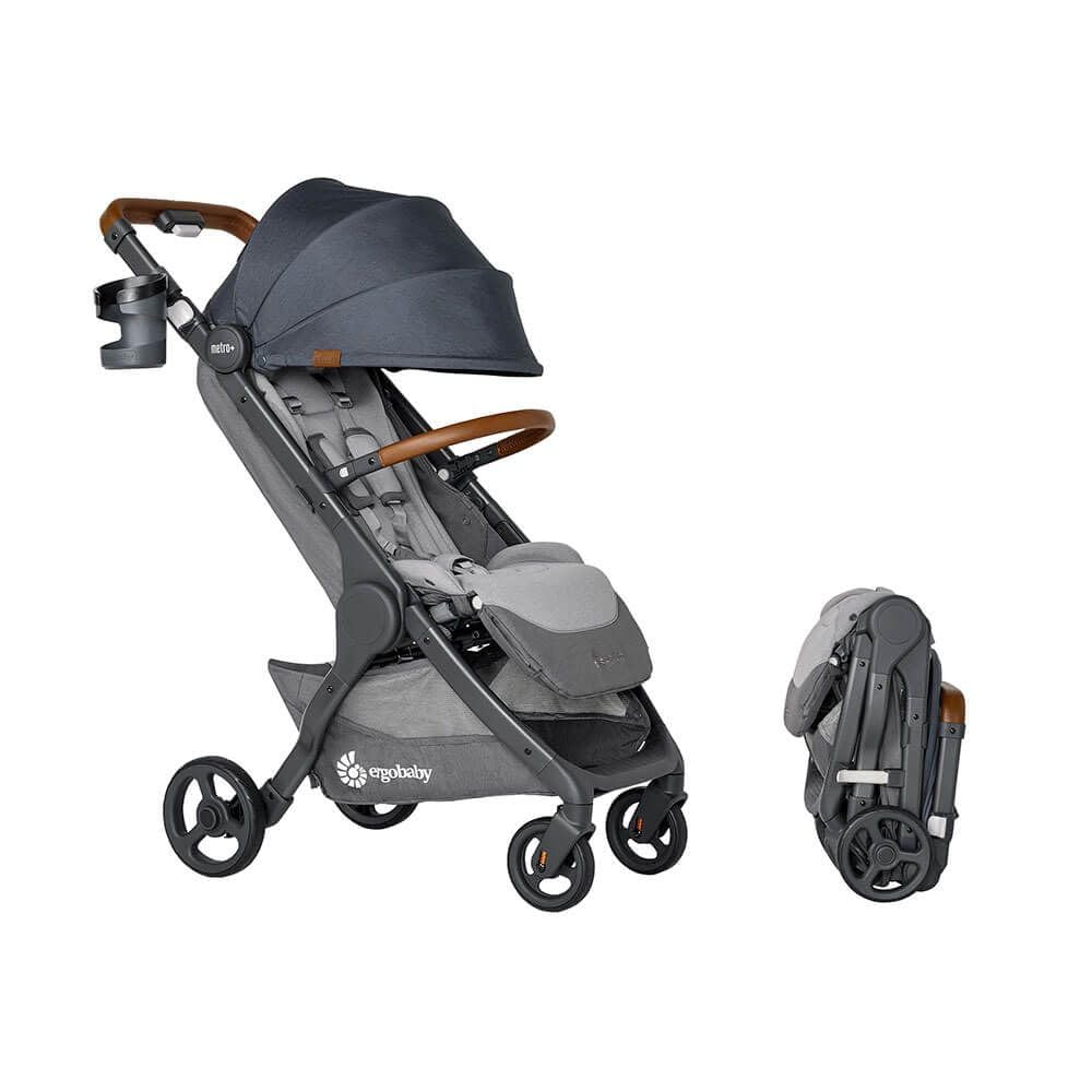 Passeggino Ergobaby Metro+ Deluxe con funzione reclinabile, per neonati dalla nascita fino a 22 kg, pieghevole e compatibile con il seggiolino auto, manubrio regolabile in altezza, London Grey