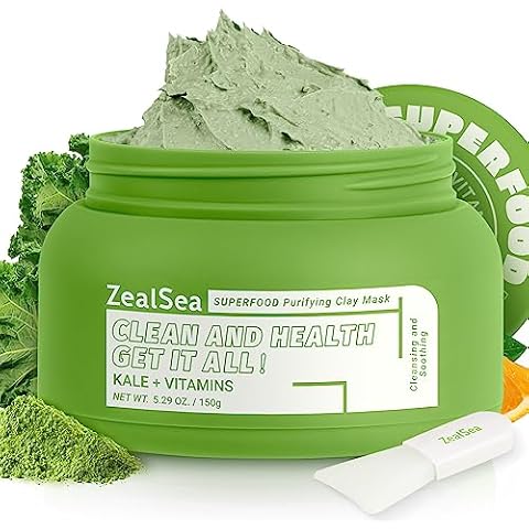 ZealSea Superfood Clay Face Mask: Deep Cleansing Mask for Controlling Oil & Blackhead Removal Pore Cleansing Antioxidant Anti-Aging Hydrating Facial Mask Vegan Skincare 5.29 Oz Cover