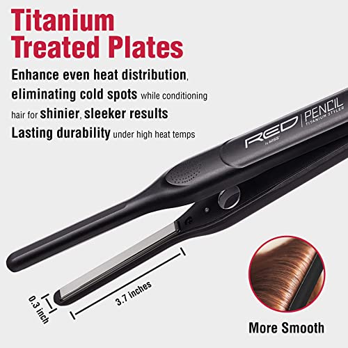RED by KISS Titanium Styler Pencil Flat Iron 3/10" – Ultra-Precise Edge & Pixie Cut Styling, 450°F Max Heat, Frizz-Free, Instant Temperature Control, Professional & Home Use