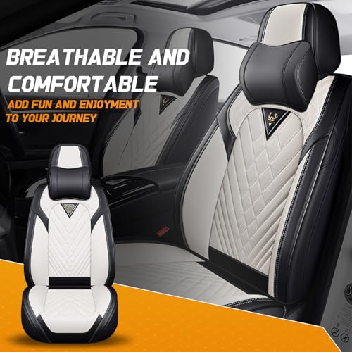 Image of for Toyota RAV4 Seat Covers 2008-2026, Waterproof Car Seat Covers | Nappa Leather Seat Covers for RAV4 Front Set, Airbag Compatible, Full Coverage Seat Protectors, Easy Install(Black /White)