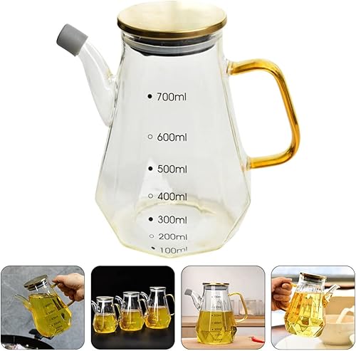 Miniatura 3 de UPKOCH Botella dispensadora de aceite para freír, botella de aceite de vidrio con asa y tapa, dispensador de aceite y vinagre, contenedor de líquido