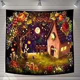 U-SITU タペストリー 壁掛け 壁飾り ハロウィン 花苑 魔女 自然景色 オシャレ 背景 多機能 布ポスター インテリア 雰囲気転換（サイズ：長さ130cm x 幅130cm）カラー：GT0028FB