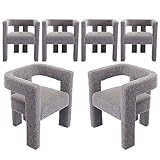 GNIXUU Modern Barrel Dining Chairs Set of 6, Comfy Upholstered Accent Chair, Side Chair Lounge Armchair for Kitchen, Living Room, Reception, Grey