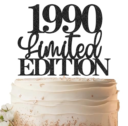 EONNCNT Limited EDITION 1990 Cake Topper - Black Glitter Happy 36th Birthday Party Cake Decoration Supplies, Cheer to 36 Years Cake Bunting Decor for 36th Birthday Party Photo Booth Props