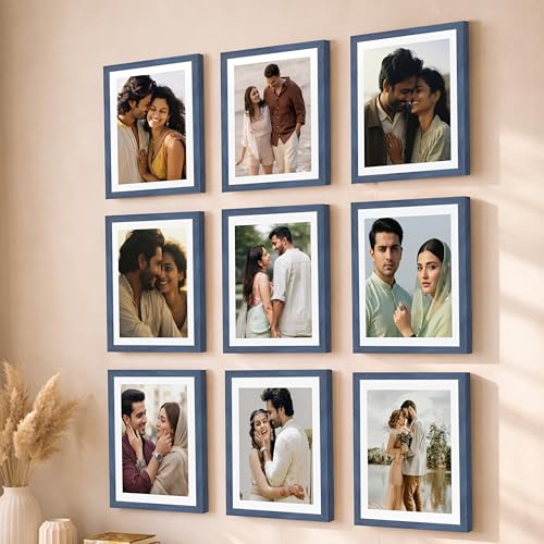 Image of Art Street Premium Photo Frame for living room, Classic Aesthetic Design Photo Frames for Photograph, Art Work, Kids Room Set of 9 (6x8 Inch, Blue)