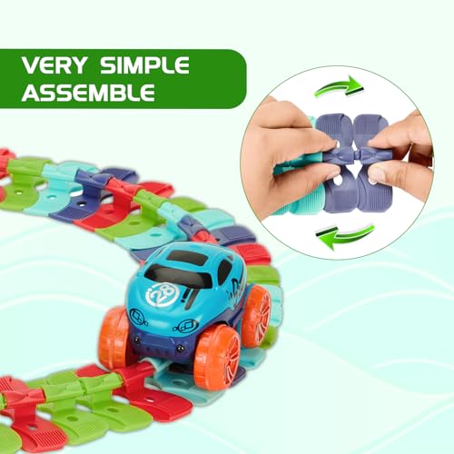 Image of Amazon Brand - Jam & Honey - Monster Wheels Track Set - 102 Pcs Anti Gravity Toy Endless DIY Flexible Bends Track with Light-Up Mini Monster Truck for Kids' Racing Adventure